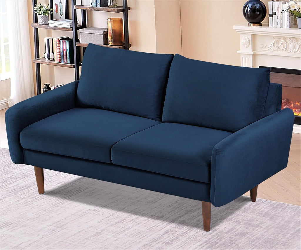 Container Furniture Direct Kent Velvet Loveseat Sofa for Modern Living Rooms and Compact Spaces, Comfy 2 Seater Couch Studio Apartment Furniture with Sleek Design, Dark Blue