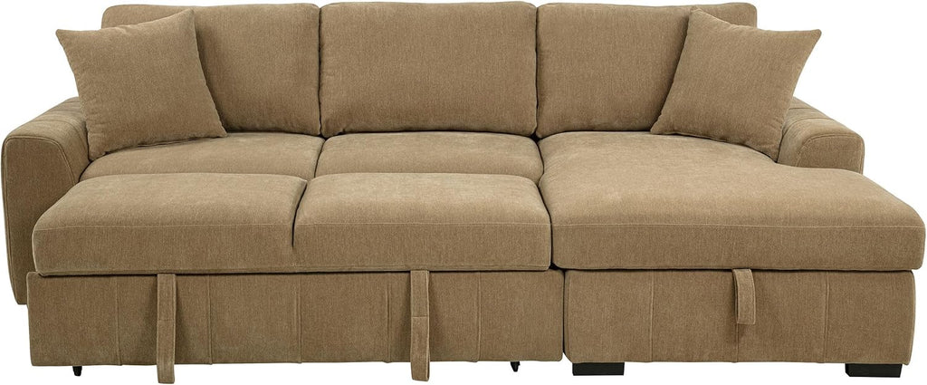 Coaster Home Furnishings - Pastrana - Wood and Fabric - Sleeper Sectional Sofa with Right-arm-Facing Chaise, and Track Arms - Living Room - Camel - 500348