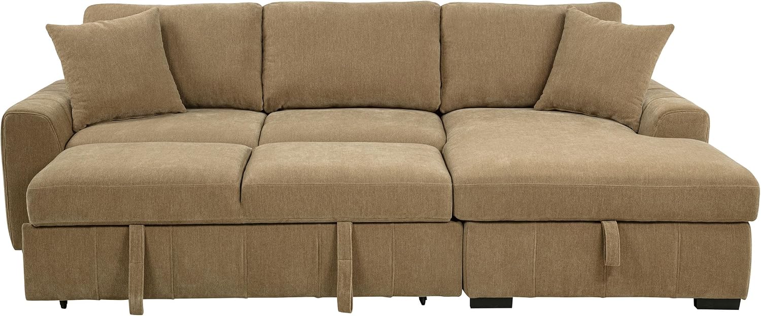 Coaster Home Furnishings - Pastrana - Wood and Fabric - Sleeper Sectional Sofa with Right-arm-Facing Chaise, and Track Arms - Living Room - Camel - 500348