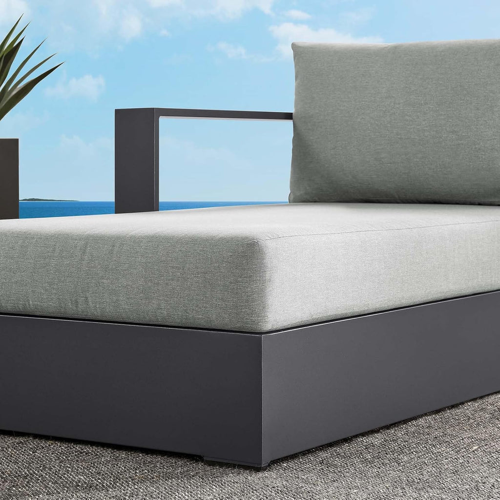 Modway Tahoe Aluminum Outdoor Chaise Lounge Gray with Weather-Resistant Cushions, Modular Left-Facing Patio Lounger for Pool Furniture or Sectional Sofa Set