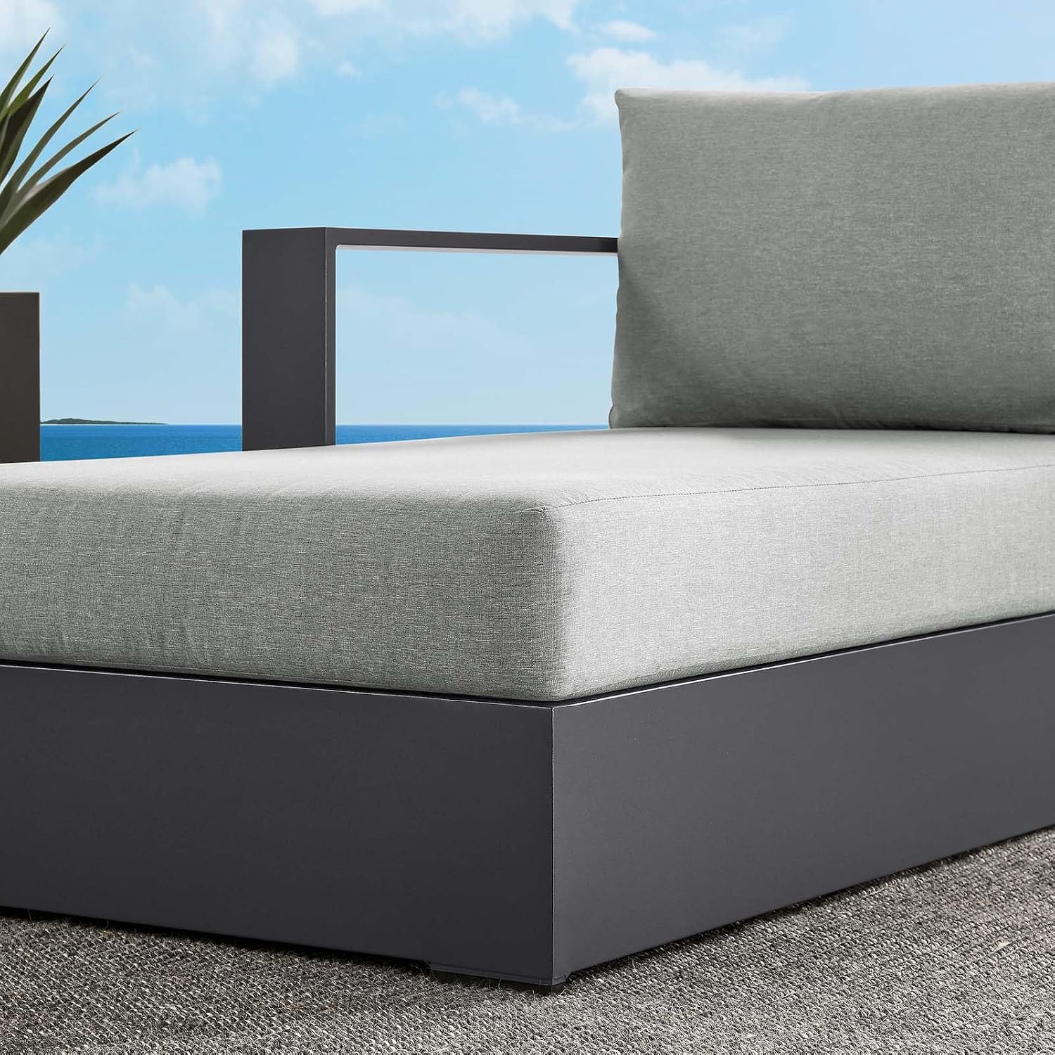 Modway Tahoe Aluminum Outdoor Chaise Lounge Gray with Weather-Resistant Cushions, Modular Left-Facing Patio Lounger for Pool Furniture or Sectional Sofa Set