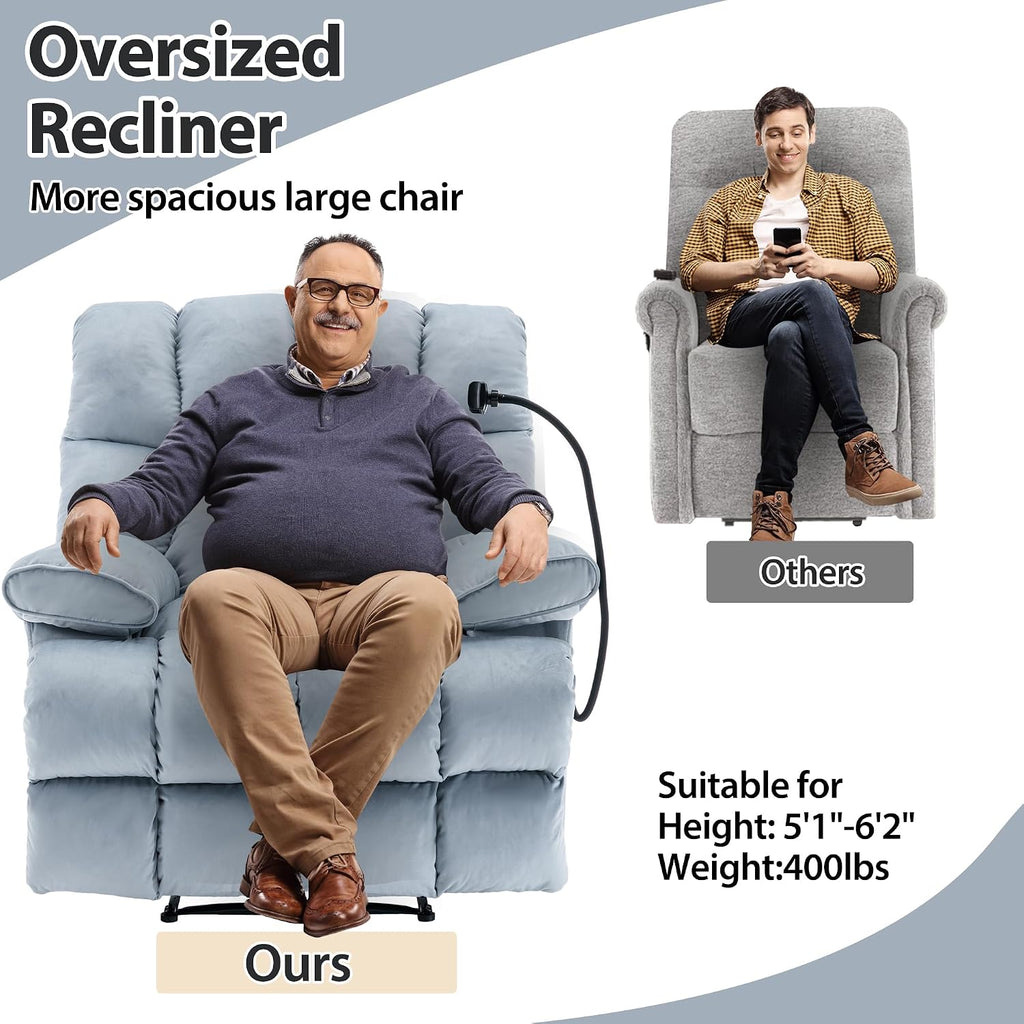 Manual Adjustable Oversized Recliner Chair with Phone Holder, Extra Large Recliner for Heavy Duty Adults 400lbs, Big Man Recliners for Living Room, Nursery, RV