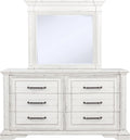 Coaster Home Furnishings - McKinney - Poplar Wood - 6-Drawer Dresser with 50-Inch Rectangular Mirror, Traditional Style, Jewelry Tray, and Antique Bronze Hardware - Bedroom - Vintage White - 215873M
