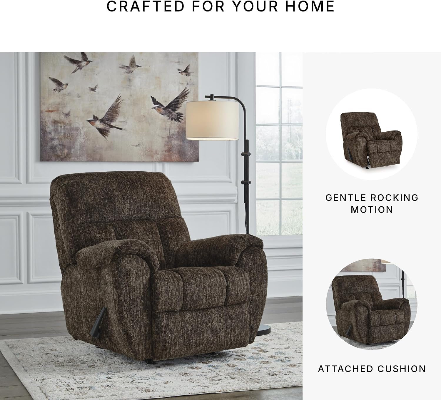 Signature Design by Ashley RiverCam Oversized Recliner Chair, Manual Rocker, Pillow-Top Arms and Polyester Fabric, Ideal for Living Room and Nursery, Chocolate Brown, 38' W