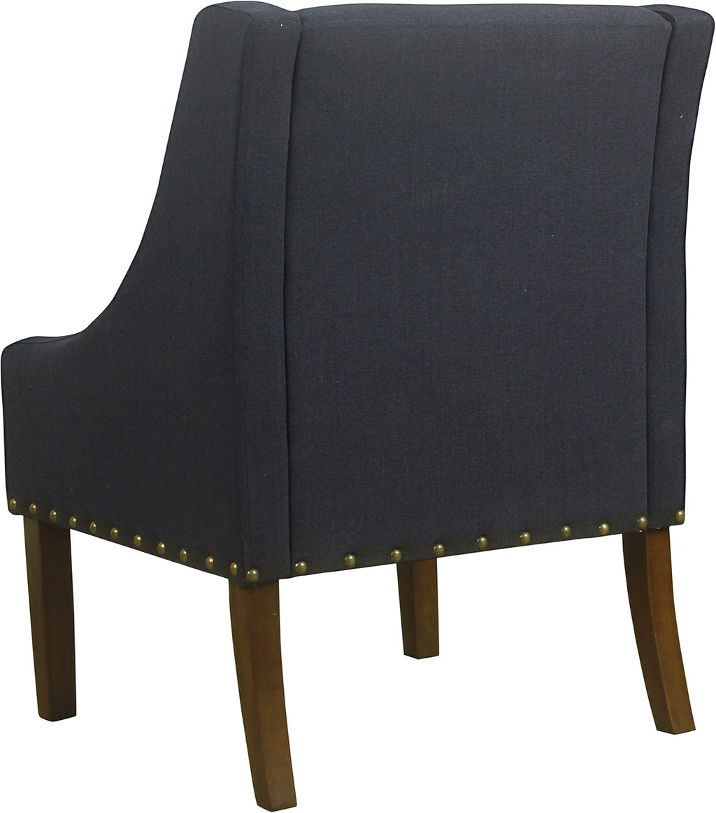 HomePop Home Decor | Upholstered Swoop Arm Accent Chair with Nailhead Trim | Accent Chairs for Living Room & Bedroom | Decorative Home Furniture, Deep Navy