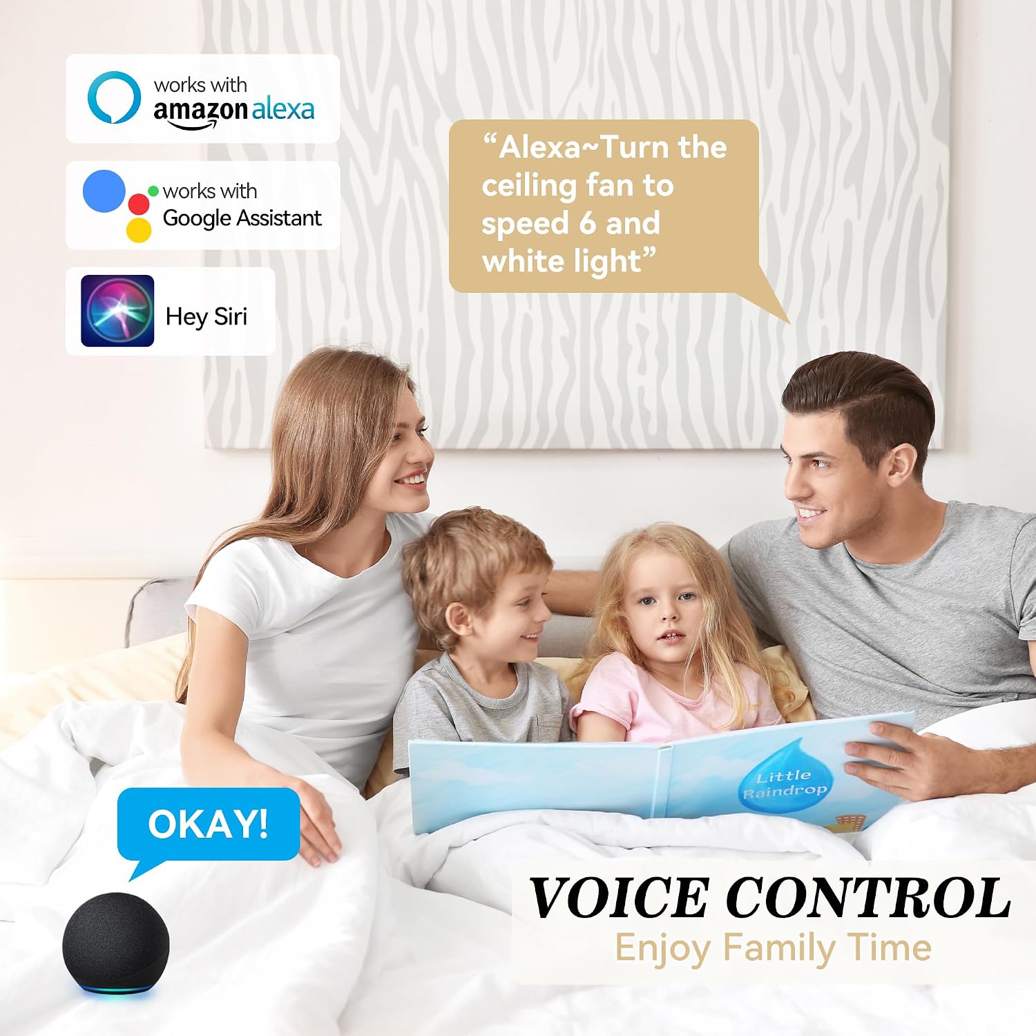 SMAAIR 56 Inch DC Ceiling Fans with Lights and Remote Control, Modern Ceiling Fan Works with APP/Alexa/Google Assistant/Siri, 5 Reversible Plywood Blades, 10 Speed DC Motor, Walnut/Light Wood