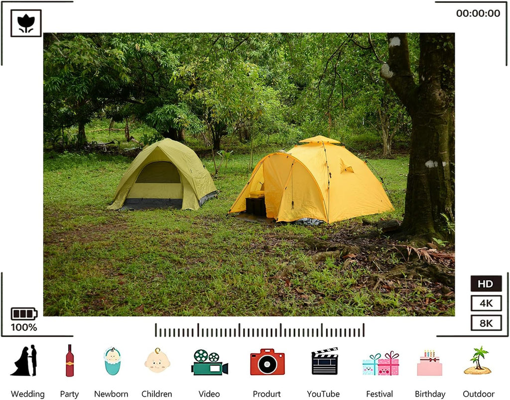 Trykid 20x10ft Yellow Tent Jungle Lush Backdrop Verdant Forest Remote Campsite Tapestry Photography Background for Outdoor Adventure Nature Scout Party Decoration Photo Studio Prop Fabric