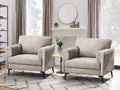 CDCASA Accent Chair, Linen Fabric Oversized Mid Century Modern Chair Set of 2, Comfy Upholstered Armchair Reading Accent Chairs Sofa Chairs for Bedroom Living Room, Light Brown