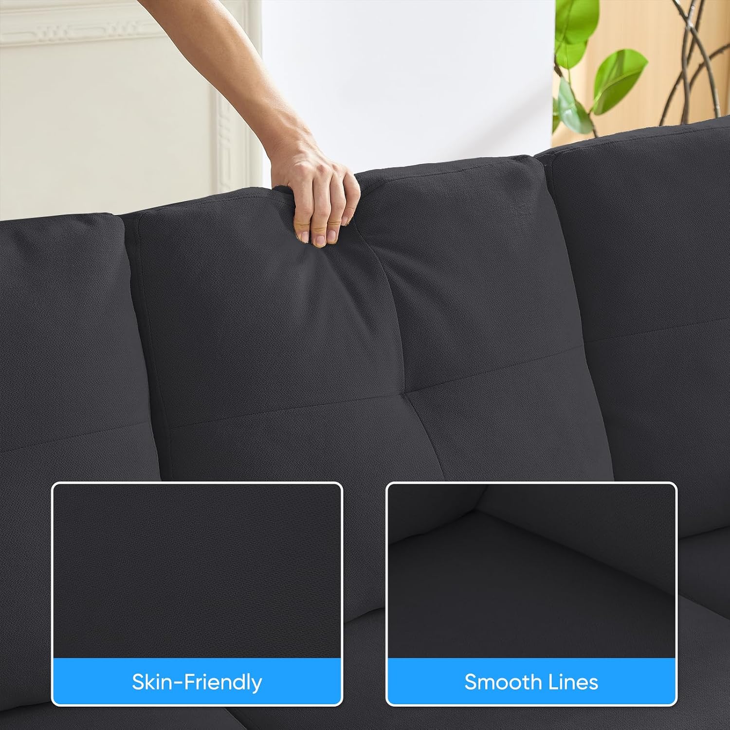 PUREMIND Sectional Couches for Living Room, Modern Snow Velvet U-Shaped Sofa Couch with Double Chaise, Upholstered 4 Seater Sofa with Double Chaise for Living Room, Apartment, Office, Dark Grey