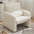 WUTUTUEE Corduroy Fabric Accent Chair, Modern Upholstered Living Room Chairs with Lumbar Pillow, Wide Comfy Leisure Armchair for Bedroom, Office, Reading, White