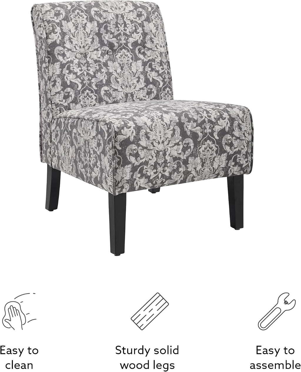 Linon Coco Accent Chair, Gray Damask