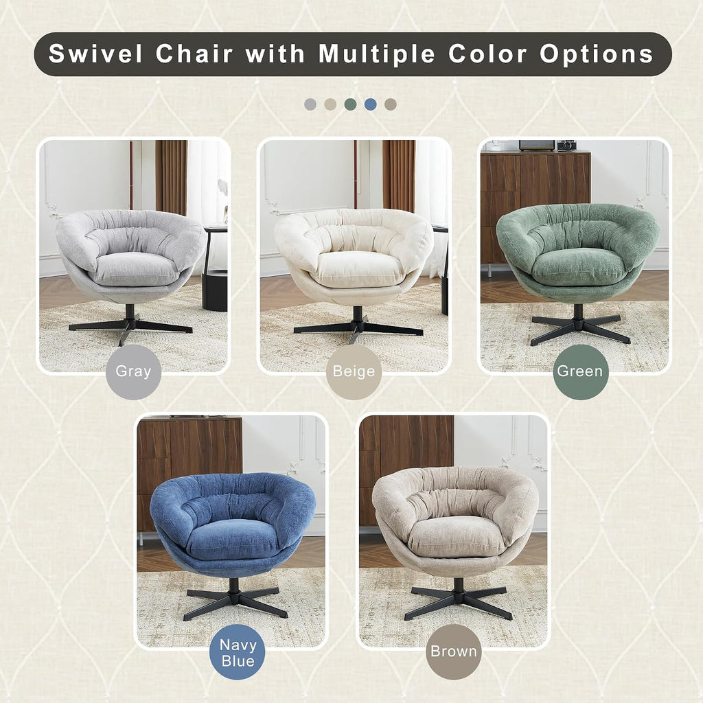 Christopher Knight Home 360° Swivel Club Chair,Chenille Upholstered Accent Chair with Removable Cushion, Round Office Chair with Black Metal Base,Navy Blue