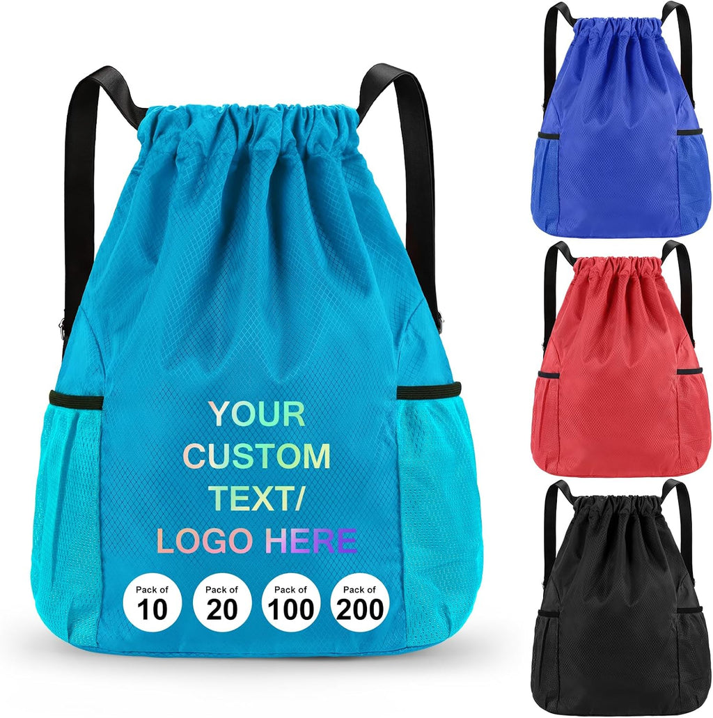 Fyore 20 Pack Personalized Drawstring Bags with Logo Text Bulk Custom Oxford Fabric Large Capacity Drawstring Backpack 11.81x4.72x16.14 in