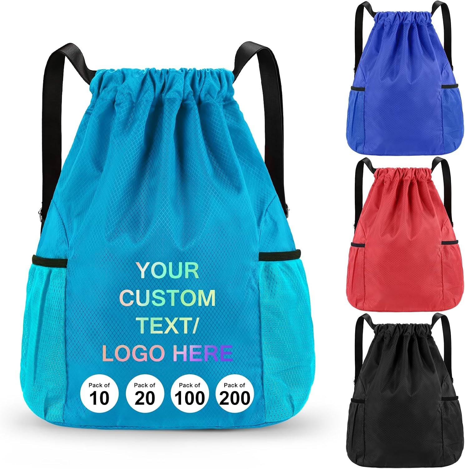 Fyore 50 Pack Personalized Drawstring Bags with Logo Text Bulk Custom Oxford Fabric Large Capacity Drawstring Backpack 11.81x4.72x16.14 in
