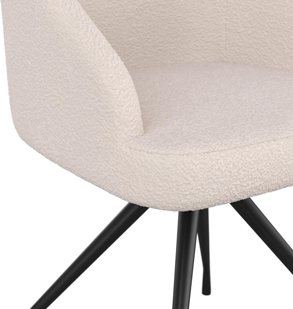 Martha Stewart Sora Stationary Swivel Task Chair with Sloped Arms for Home Office in White Boucle with Oil Rubbed Bronze Frame
