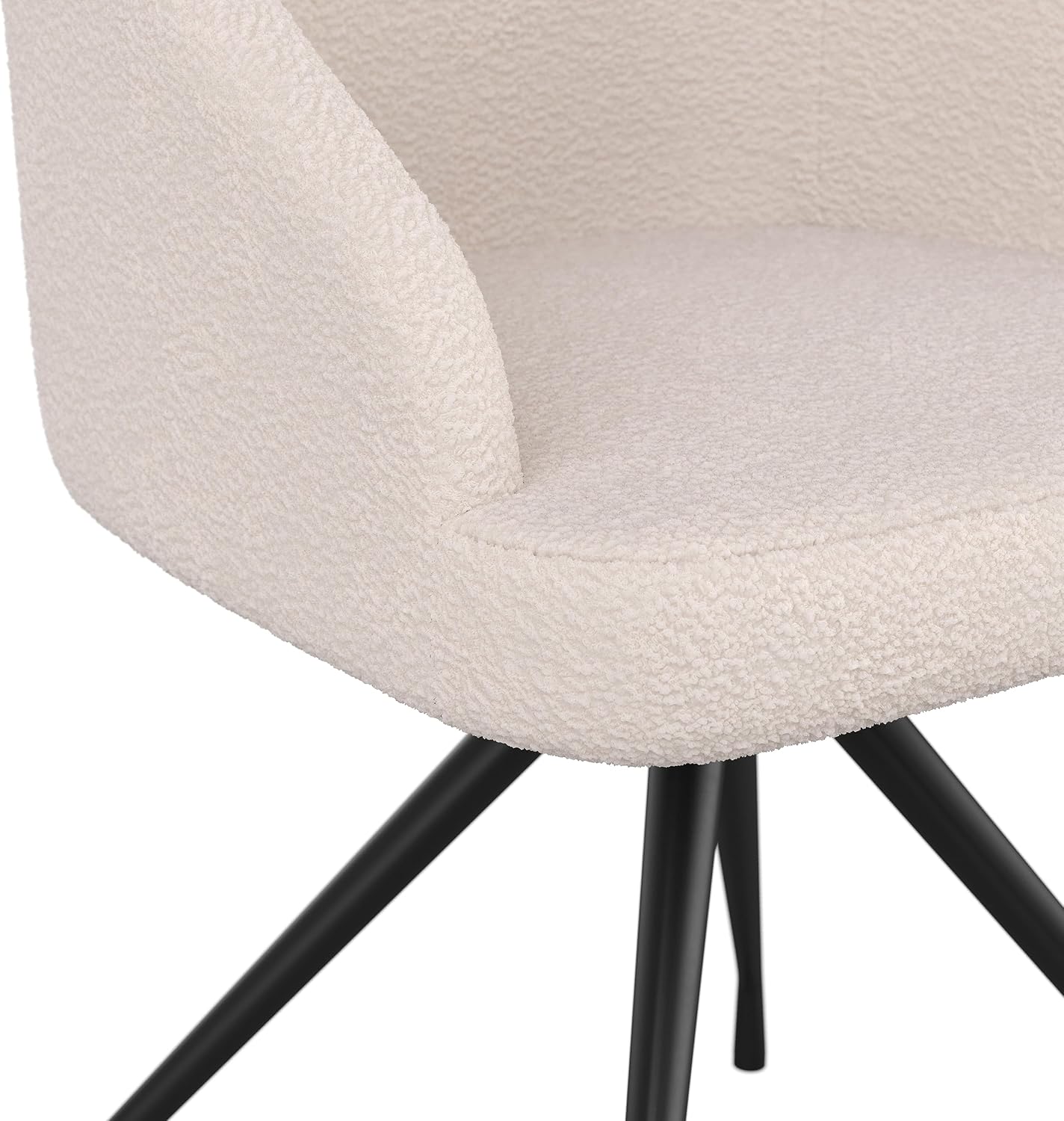 Martha Stewart Sora Stationary Swivel Task Chair with Sloped Arms for Home Office in White Boucle with Oil Rubbed Bronze Frame