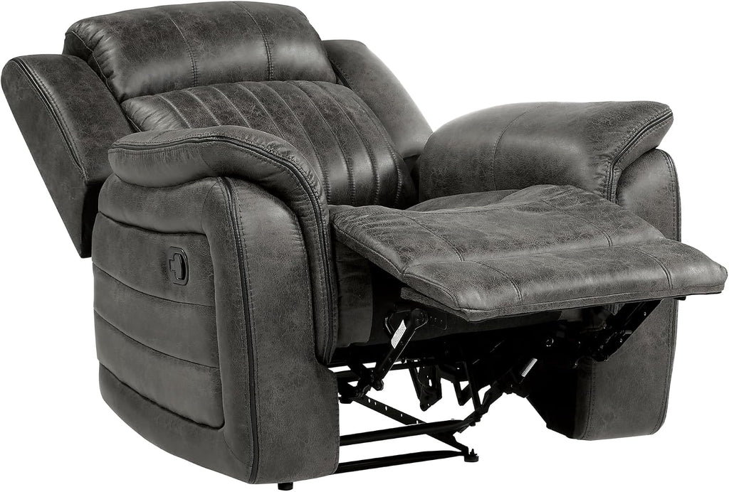 Lexicon Recliner Living Room Set, Home Theater Seating, Manual Polished Microfiber Upholstery Sofas, RV Couch Including Double Recliner Sofa, Loveseat and Chair, 3-Piece Set, Brownish Gray