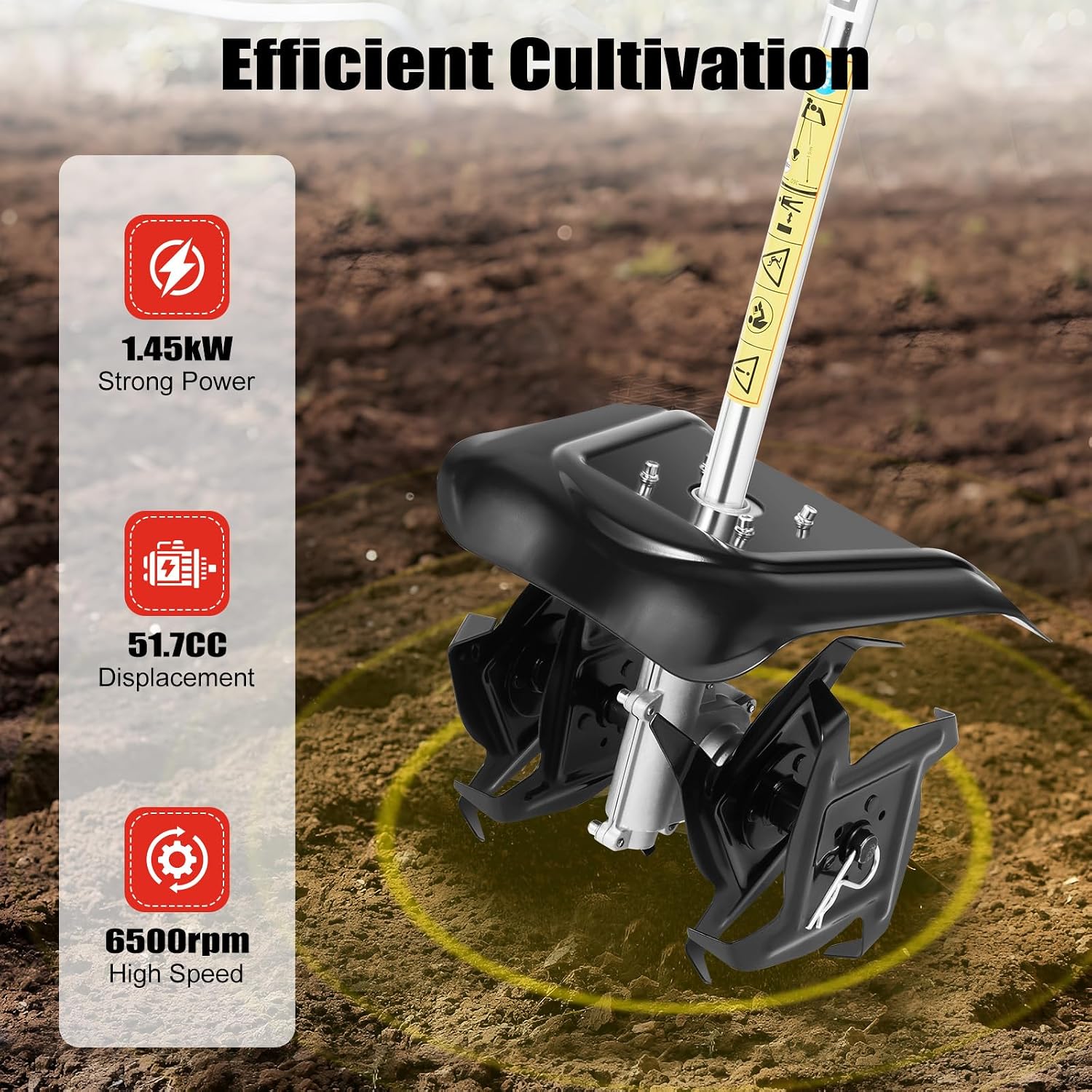 Garden Tiller Cultivator 52CC 2 Stroke Gasoline Powered Land Cultivator Yard Tiller Rototiler for Garden Lawn Digging Weed Removal Soil Cultivation