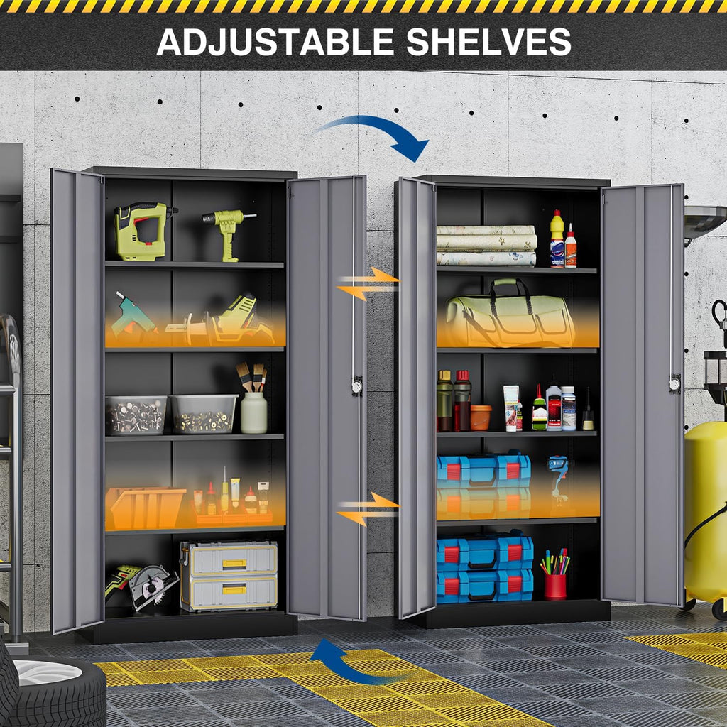 Fesbos 71' Tall Metal Storage Cabinet- Steel File Cabinets with Lockable Doors and Adjustable Shelves-Black&Gray Steel Storage Cabinet for Home,Kitchen, School, Office, Garage