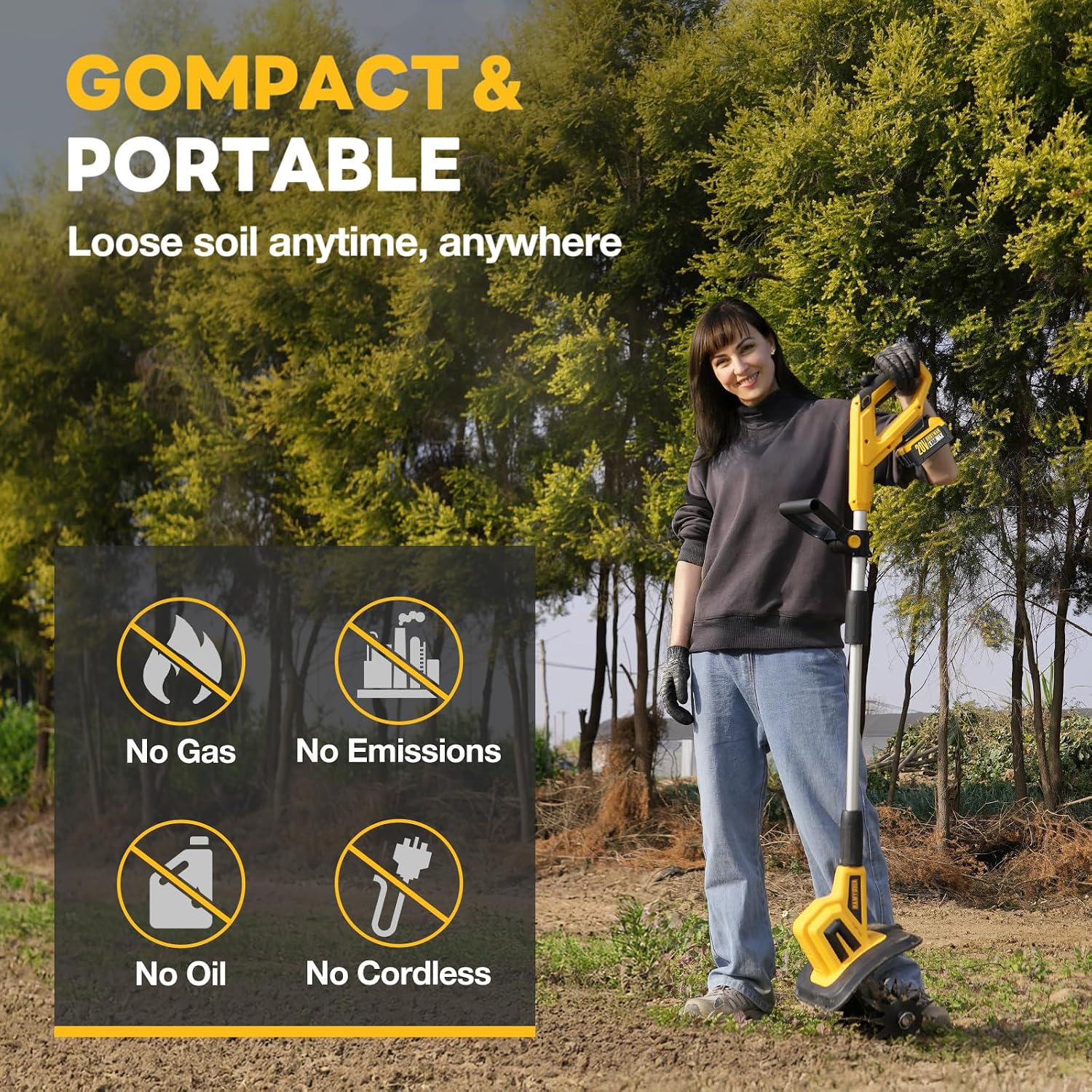 Alloyman 20V Cordless Tiller Cultivator, 360RPM Electric Garden Tiller, with 2 * 4.0Ah Batteries & Charger, 9In Tilling Width and 6.6In Depth Garden Rototiller for Lawn/Gardening/Soil Cultivation