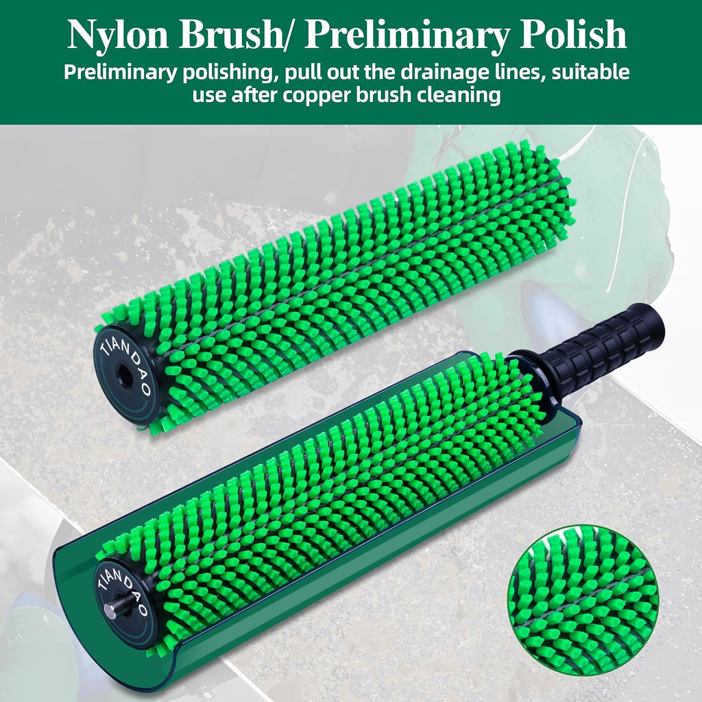 Ski Snowboard Roto Brush Kit with Quick-Change Axle 2 Professional Brushes: Horsehair, Nylon for Waxing (290mm Length)