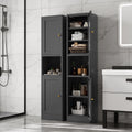 67' Tall Narrow Storage Cabinet with Doors and Open Shelf,Metal Pantry Cabinet,Shaker Style Slim Cabinet with Adjustable Shelves,for Bathroom Kitchen Laundry Small Spaces, Black, 1Pc