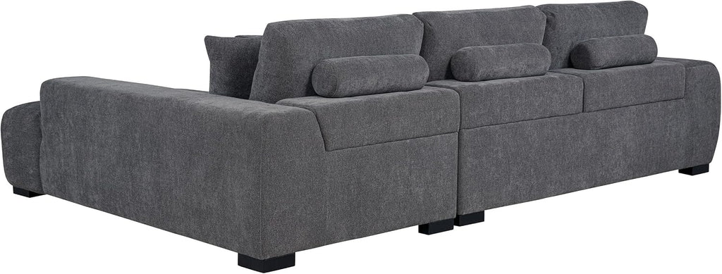 Coaster Home Furnishings - Octavia - Fabric - Upholstered Sectional Sofa with Chaise, Grid Tufting and Accent Pillows - Living Room - Charcoal Grey - 509965