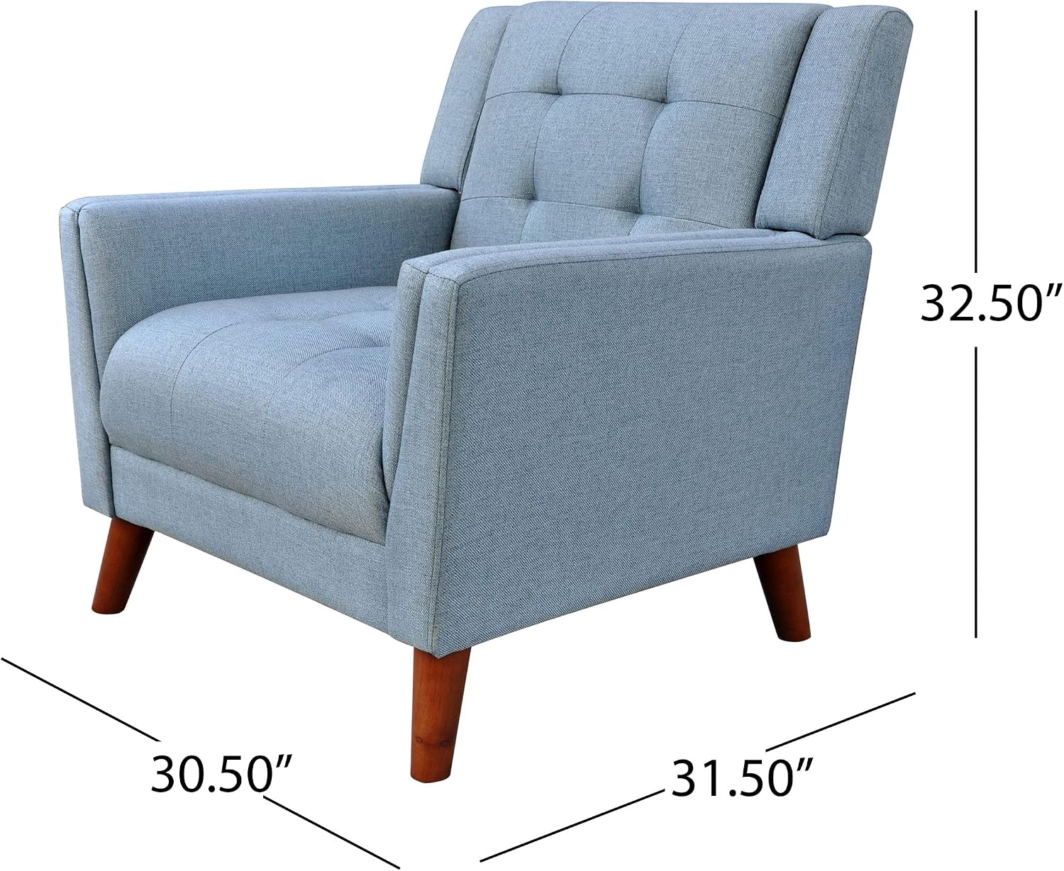Christopher Knight Home Alisa Mid Century Modern Fabric Arm Chair, Blue and Walnut