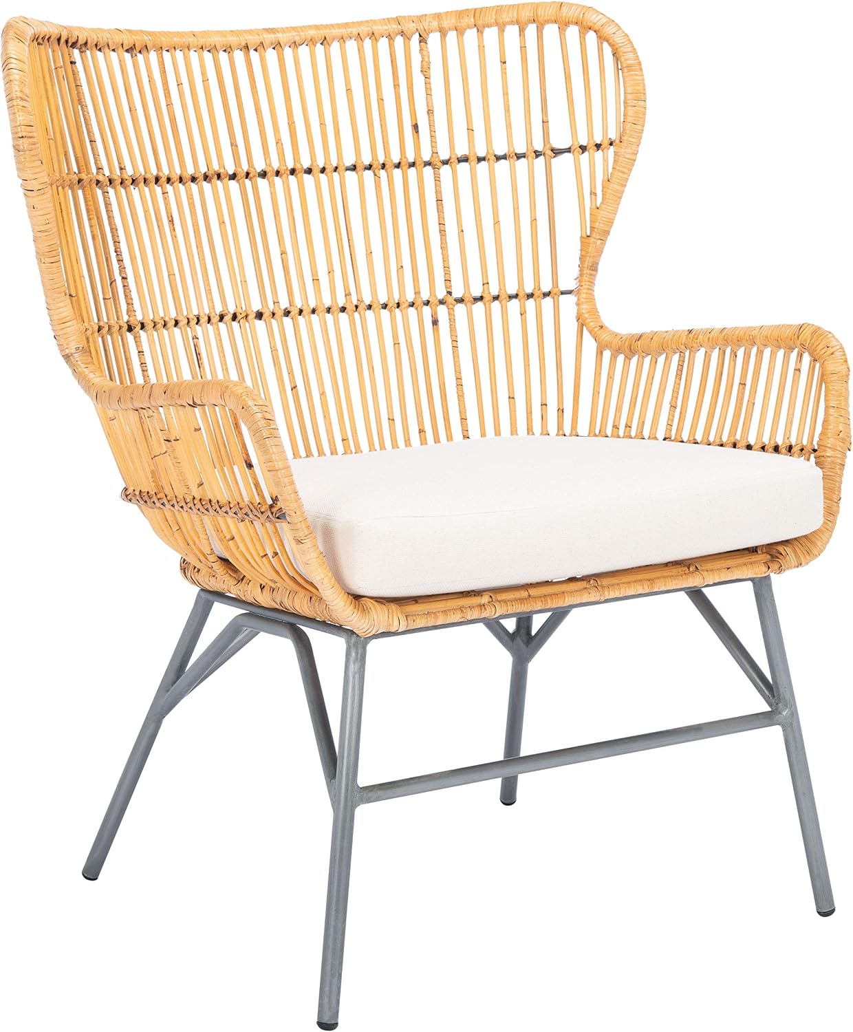 SAFAVIEH Home Collection Lenu Rattan White Cushion Accent Chair, Natural/Black (ACH6510B)