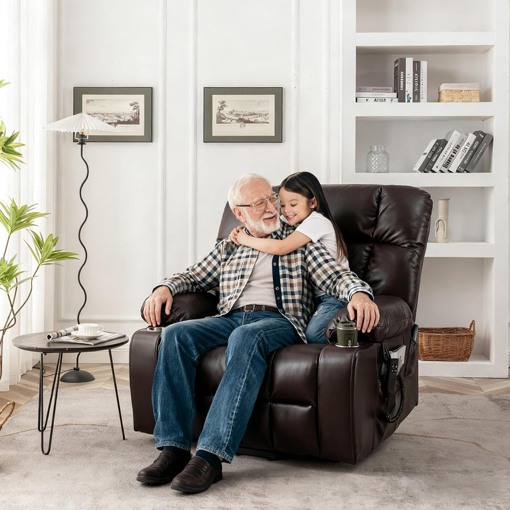 Oversized Power Recliner Chair for Big and Tall 400 LBS, 25.5' Extra Wide Electric Lift Chair with Heat and Massage, Dual Motor 180° Lay Flat Recliner Living Room Sofa, PU Leather Big Recliner