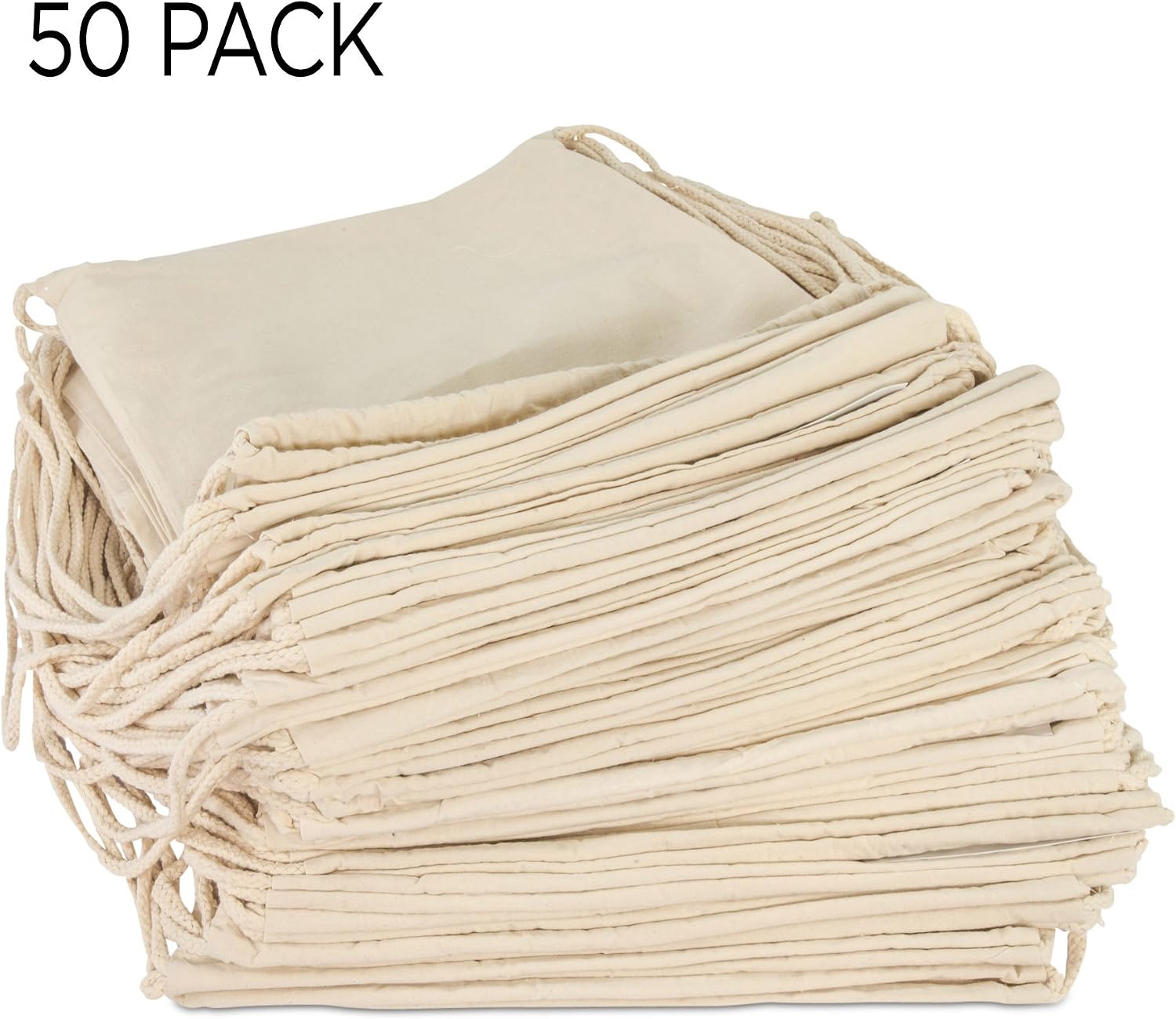 DALIX Cotton Drawstring Backpack Laundry Bags Bulk 50 Pack Mens Womens Natural