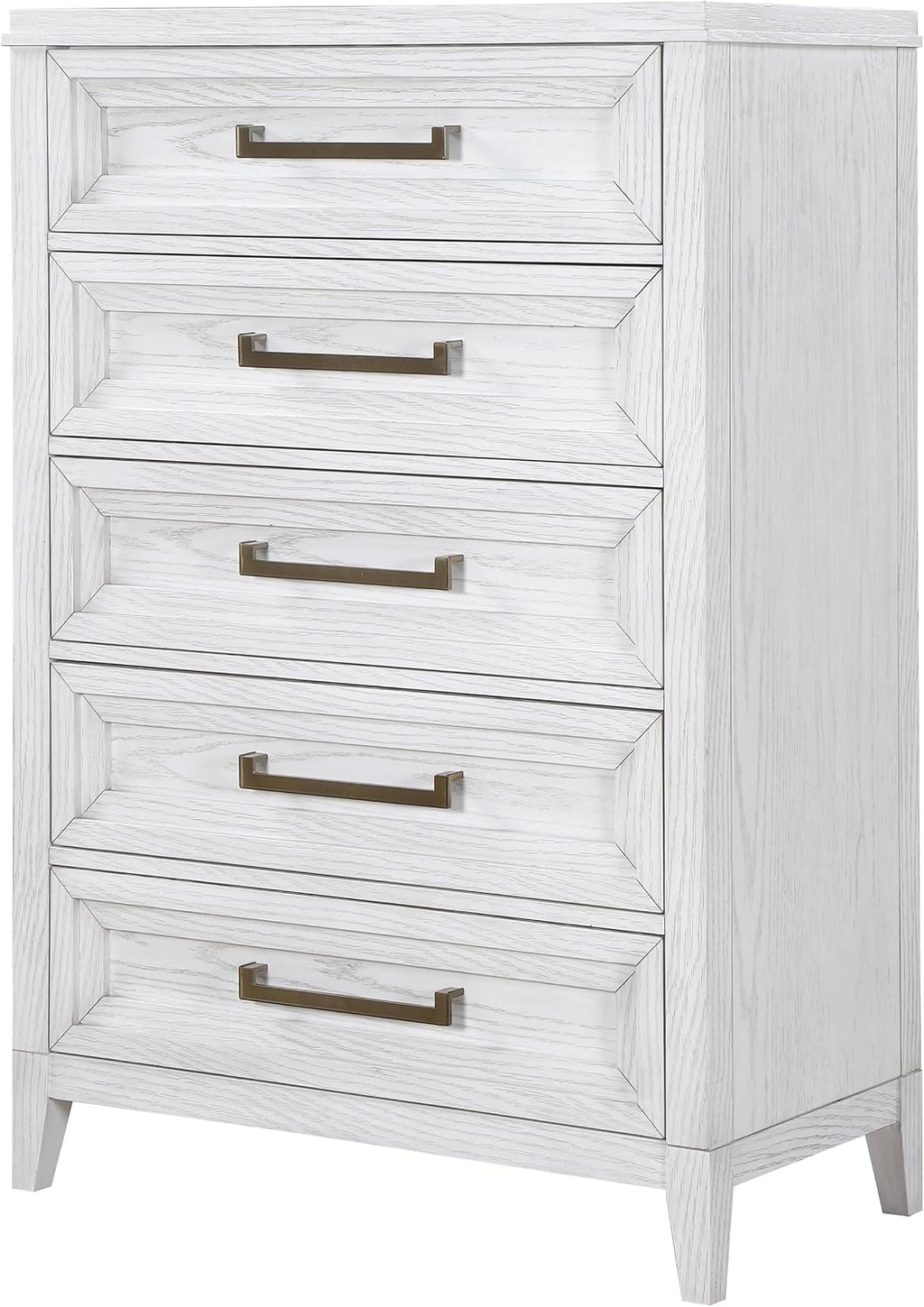Coaster Home Furnishings - Marielle - Wood - 5-Drawer Chest with Antique Brass-Toned Bar Pulls and Tapered Legs - Transitional - Bedroom - Distressed White - 224845