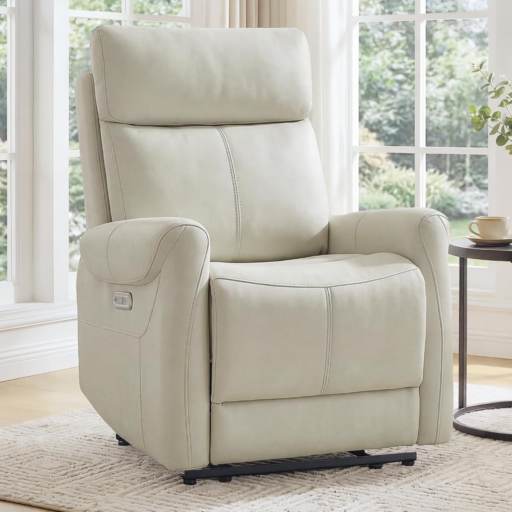 KISLOT Wall Hugger Recliner Chair for Adults, Faux Leather RV Recliner with USB Charging Ports Electric Power Reclining Sofa for Living Room Home Theater Seating Bedroom