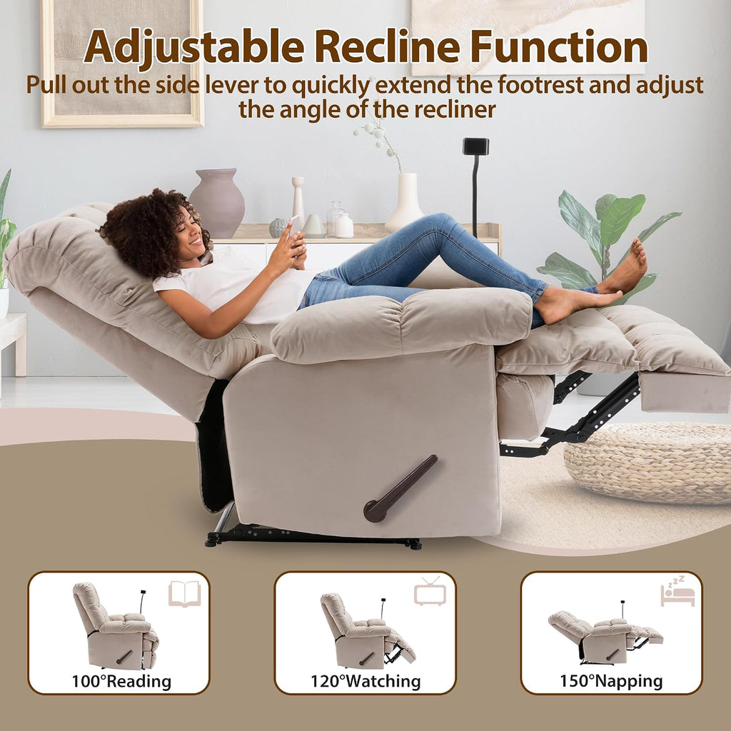 Manual Adjustable Oversized Recliner Chair with Phone Holder, Extra Large Recliner for Heavy Duty Adults 400lbs, Big Man Recliners for Living Room, Nursery, RV