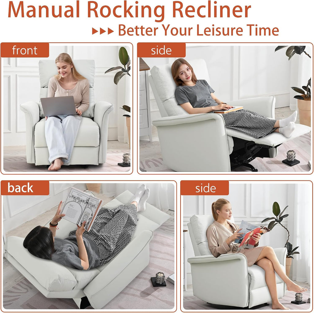 KEIKI Swivel Rocker Recliner Chair for Adults, Rocking Recliner Chair, Glider Rocking Chair, Reclining with Modern-Designed Armrests, Nursery Recliner for for Small Spaces/Living Room/Bedroom/Nursing