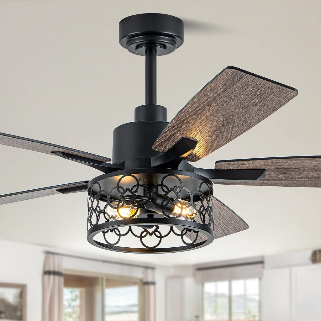 Bella Depot 52' Ceiling Fan with Light, Farmhouse Caged Chandelier Fan with Lights and Remote, Vintage Rustic Indoor Fandelier with Silent Motor for Dining Living Room Bedroom, (Bulbs not Included)