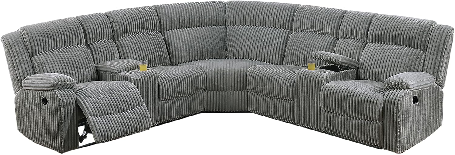 ERYE Oversized L-Shaped Power Reclining Sectional Sofa W/2 Console, Cupholders and USB Ports,Corduroy Power Motion Symmetrical Recliner Couch for Living Room Home Theater