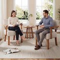 Garvee Mid-Century Accent Chair Set of 2 with Wood Frame, Linen Fabric Upholstered Lounge Arm Chair with Classic Vertical Stripe Reading Leisure Chair for Living Room, Bedroom, Balcony, Beige