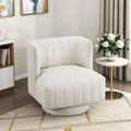 Lexicon Swivel Accent Chair, Textured Fabric Upholstered 360 Degree Swivel Barrel Chair with Channel Tufted, Comfort Seat, for Living Room, Bedroom, Office, Easy Assembly, Beige