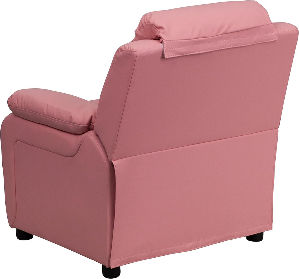 Flash Furniture Charlie Vinyl Kids Recliner with Flip-Up Storage Arms and Safety Recline, Contemporary Reclining Chair for Kids, Supports up to 90 lbs., Pink