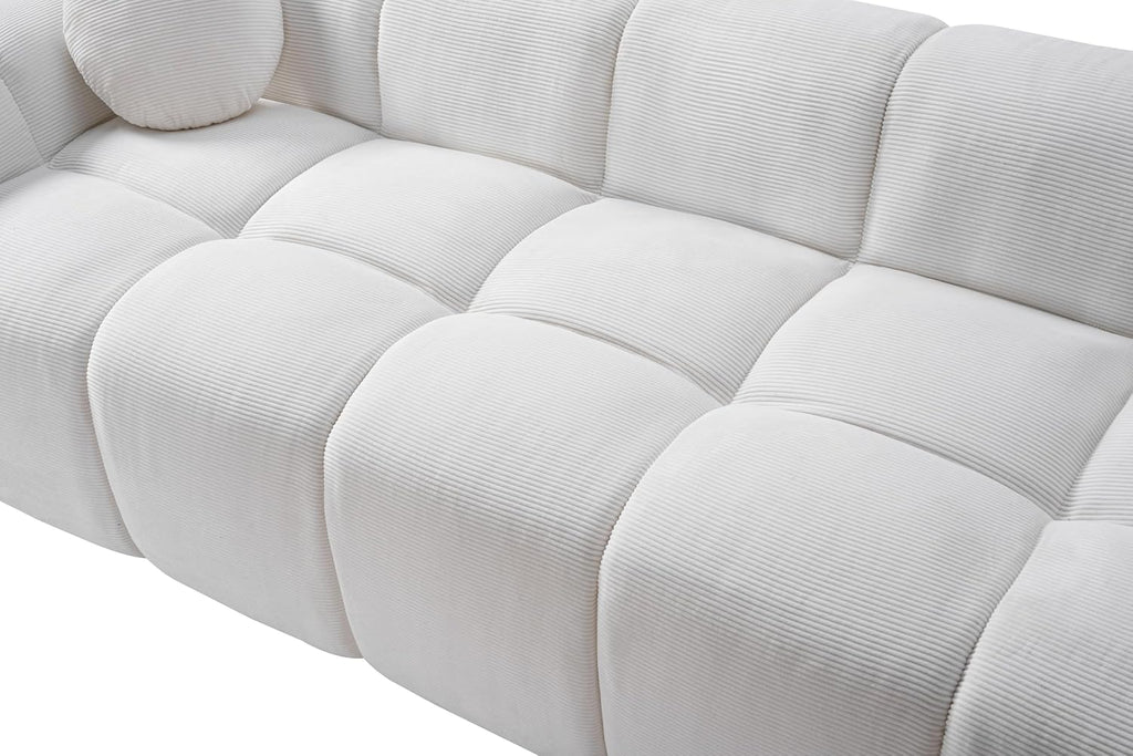 98.4-Inch Oversized Boneless Cloud Couches Deep Seat Foam Sofa Couch with 2 Round Toss Pillows, Luxury Corduroy Upholstered 3 Seat Tufted Loveseat, Cloud Sofa in a Box