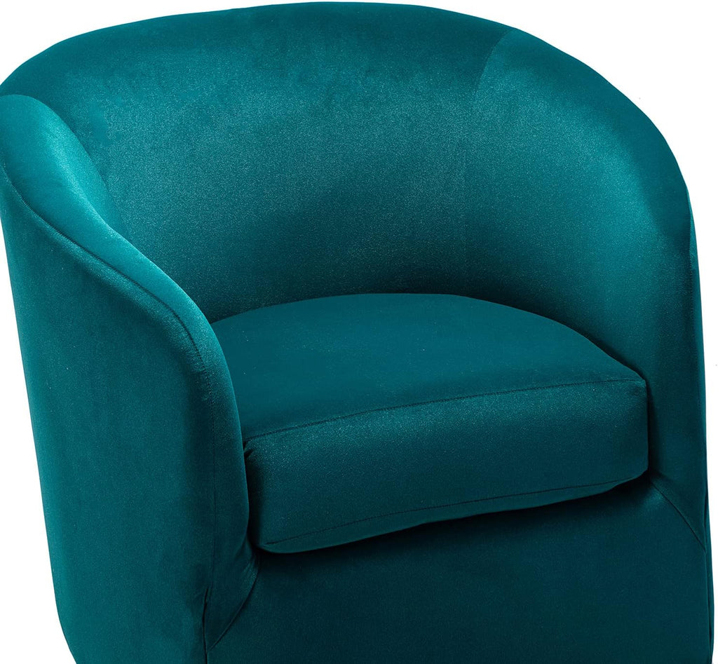 HULALA HOME Swivel Accent Chair with Gold Metal Base, Contemporary Velvet Curved Swivel Barrel Chair, Upholstered Club Armchair, Leisure Single Sofa for Living Room, Nursery, Bedroom(Teal)