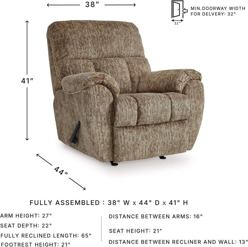 Signature Design by Ashley Rampant Casual Manual Rocker Recliner with Pillow-Top Arms, Light Brown