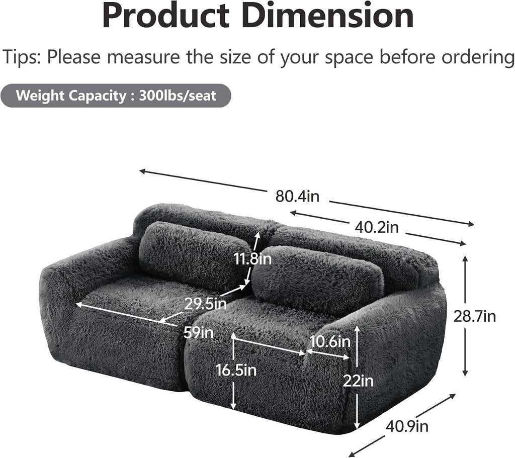 80-Inch Boneless Love Seat Couches in a Box, 2 Seat Modular Foam Cloud Sofa Floor Compressed Loveseat Couch W/Angle Armrests for Home Apartments Bedroom Living Room