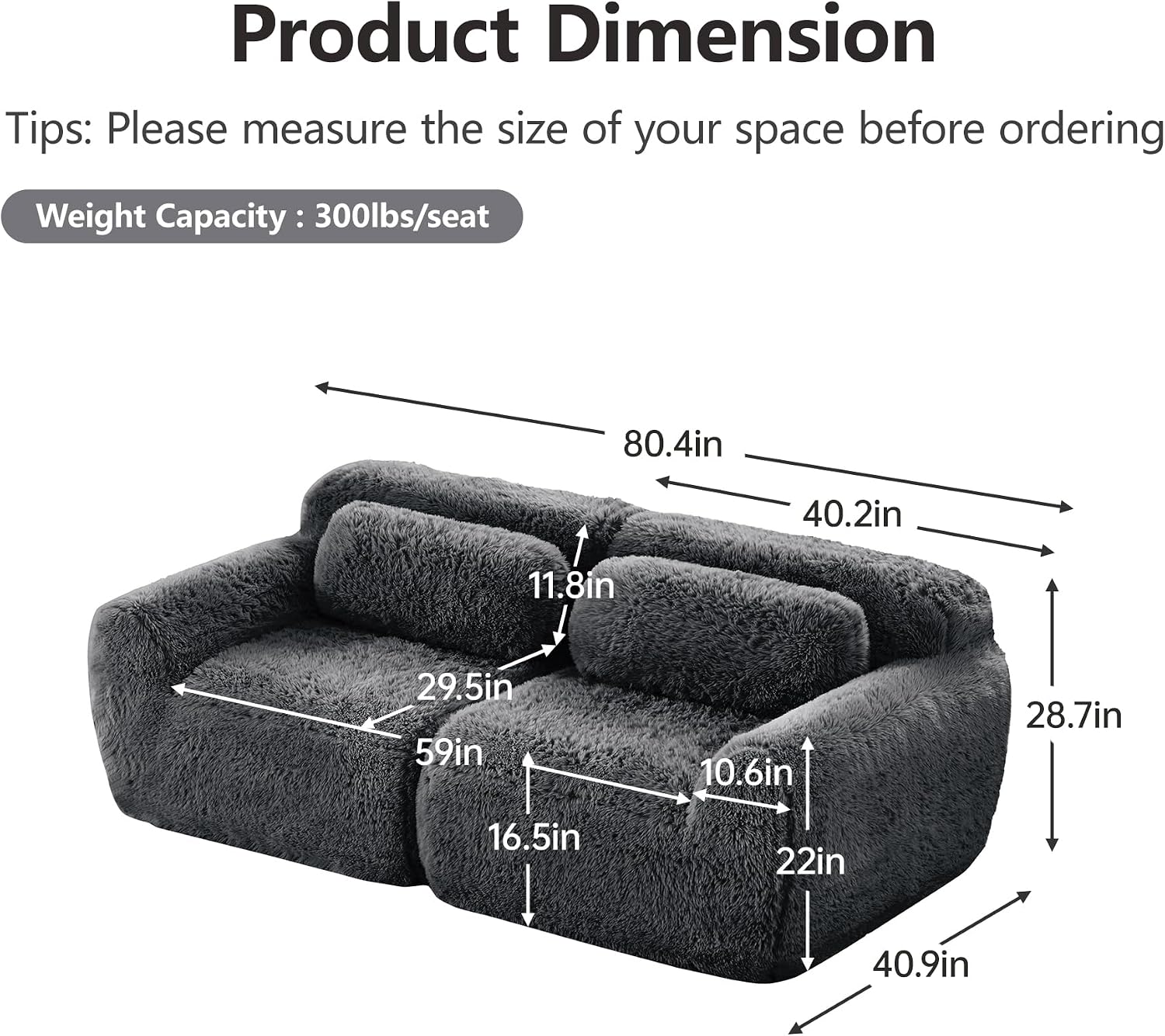 80-Inch Boneless Love Seat Couches in a Box, 2 Seat Modular Foam Cloud Sofa Floor Compressed Loveseat Couch W/Angle Armrests for Home Apartments Bedroom Living Room