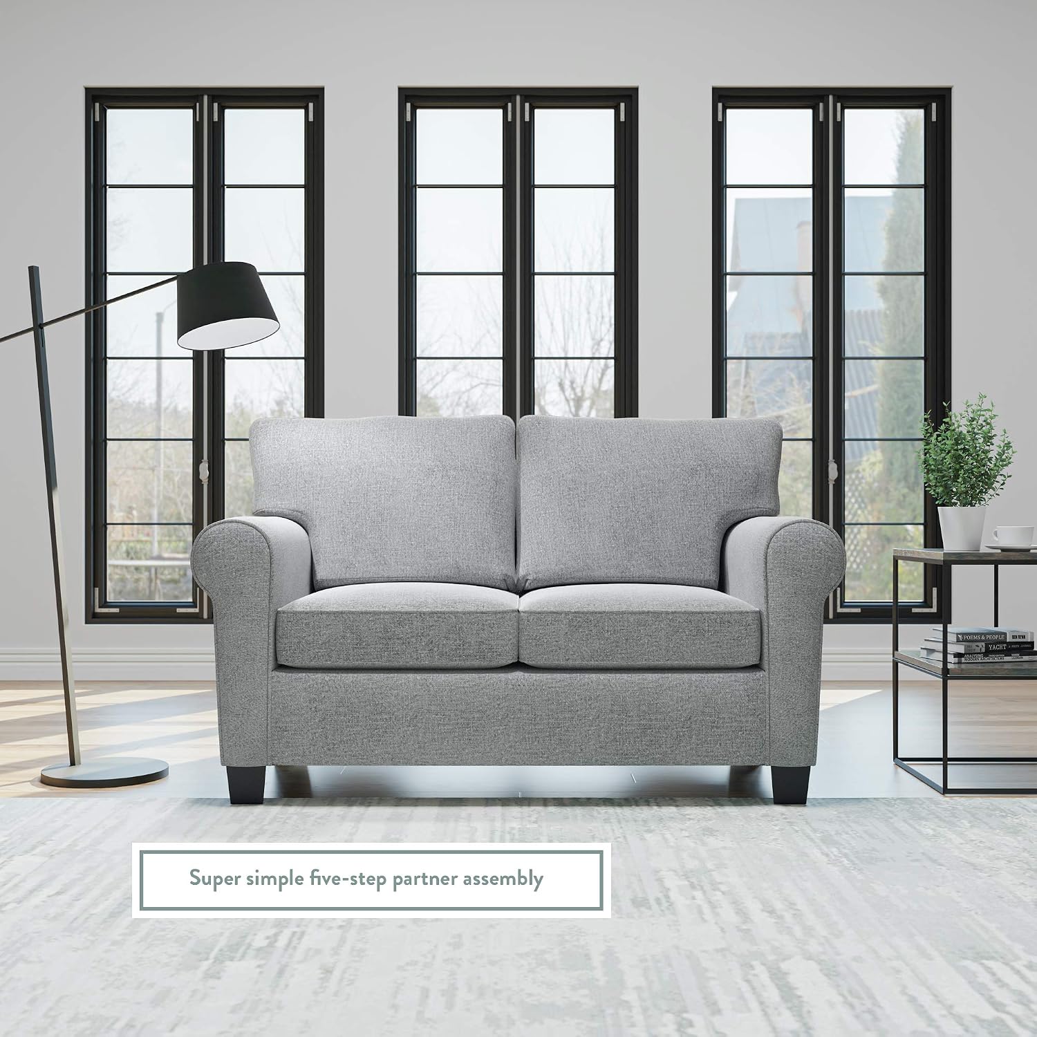 Edenbrook Willow Upholstered Loveseat with Rolled Arms – Living Room Furniture – Charcoal Small Loveseat - Seats Two – Loveseat for Small Spaces