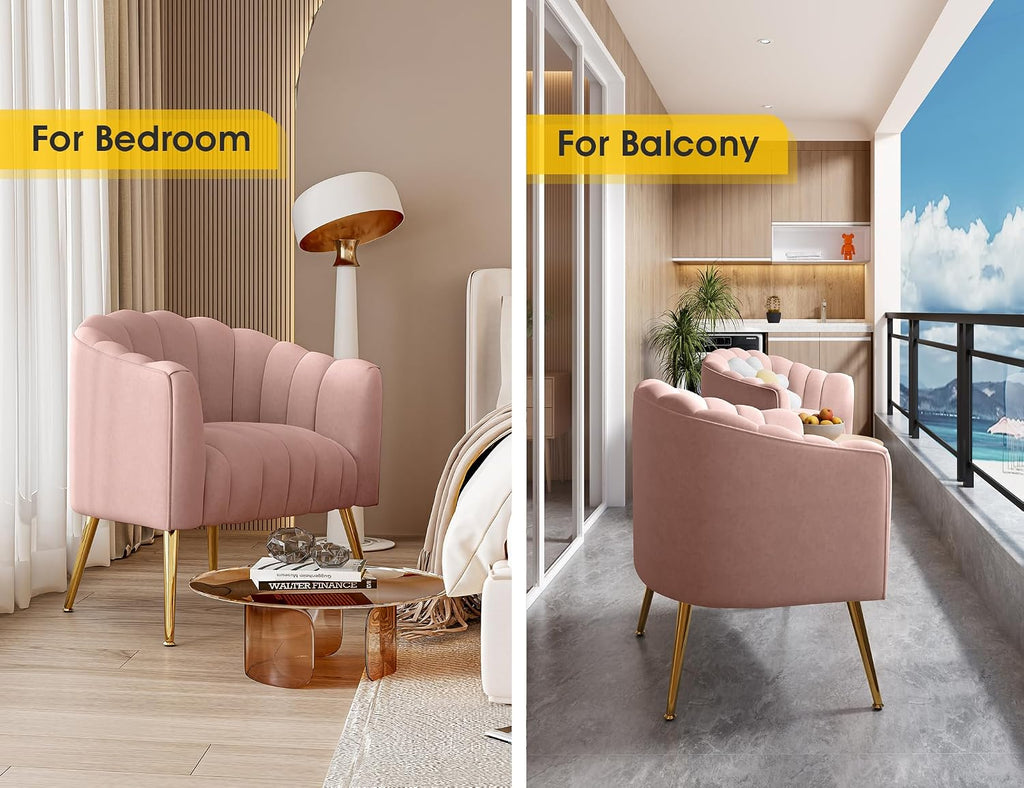 Dewhut Oversized Pumpkin Couch Accent Chair, Modern Comfy Velvet Upholstered Barrel Chairs, Luxury Single Sofa Armchair for Living Room, Waiting Room, Office and Vanity, (Pink)
