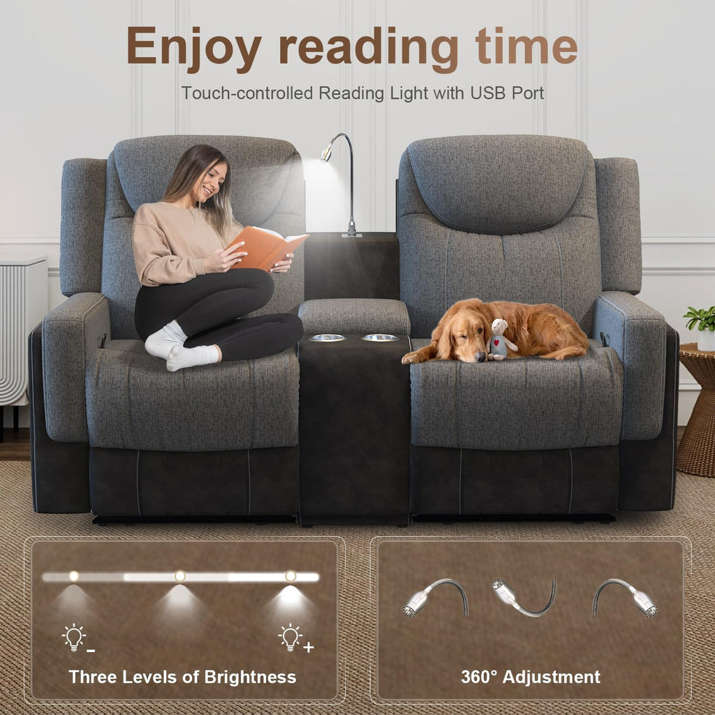 Dresegmt Manual Loveseat Recliner Sofa Set, 2 Seater Reclining Loveseat with Storage Console and Single Oversize Recliner Chair, 2+1 Pieces Luxury Living Room Furniture Set, Couches for RV (Grey)