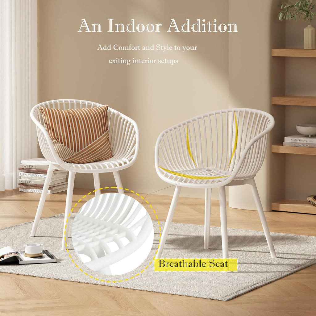 Christopher Knight Home Modern Accent Chair–White Outdoor Patio Chairs Set of 2 – Lounge Chairs for Balcony or Garden – Weave Design – Stylish and Comfortable Seating for Backyard or Terrace