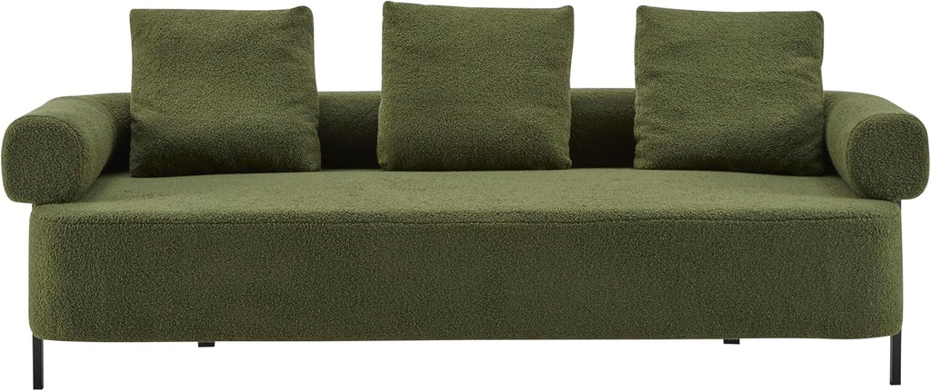 Christopher Knight Home Gilly 78' Modern Boucle Upholstered Sofa with Pillow, Oversized Comfy Cloud Couch with Wooden Frame, 3-Seater Sofa Couch for Living Room, Bedroom, Home Office, Olive Green